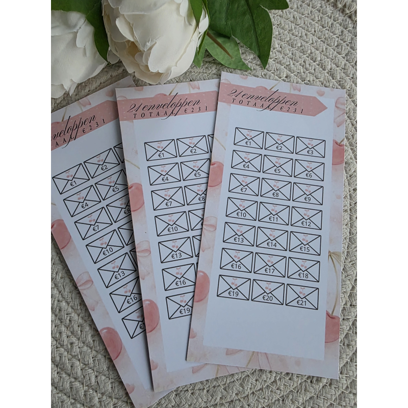 Cherry pink 21 enveloppen challenge 