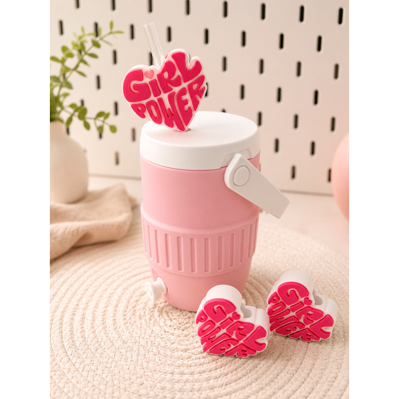 Straw topper girl power hot pink 